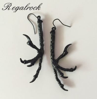 Hot Black Gothic Raven Bird Skull Claw Talon Earrings