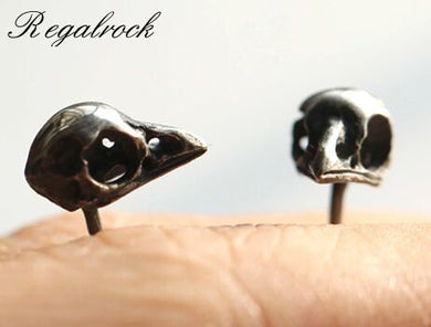 Hot Raven Anti Silver Canary Bird Skull Stud Earrings