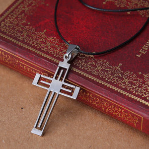 Religious Jesus cross Pendant Stainless Steel necklaces pendants Leather Chain charm necklace for men jewelry