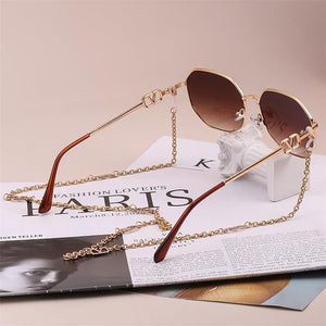 Retro Alloy Polygon Round Sunglasses Women  2023 Men Brand Designer Small Punk Sun Glasses Shades With V Chain Lanyard