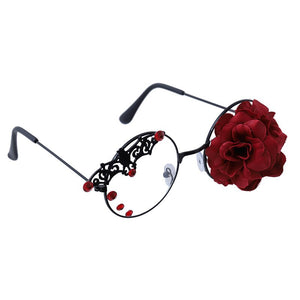 Retro Bat Rose Glasses Frame Eyeglasses Dark Steam Punk Gothic Handmade Eyewear Women Clear Vintage Round Glass Oculos De Gafas