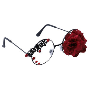 Retro Bat Rose Glasses Frame Eyeglasses Dark Steam Punk Gothic Handmade Eyewear Women Clear Vintage Round Glass Oculos De Gafas
