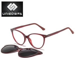 Retro Cat Eye Magnet Clip On Glasses Frame Women Optical Myopia Eyeglasses Frame Prescription Polarized Magnet Clip Sunglasses