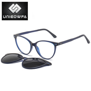 Retro Cat Eye Magnet Clip On Glasses Frame Women Optical Myopia Eyeglasses Frame Prescription Polarized Magnet Clip Sunglasses