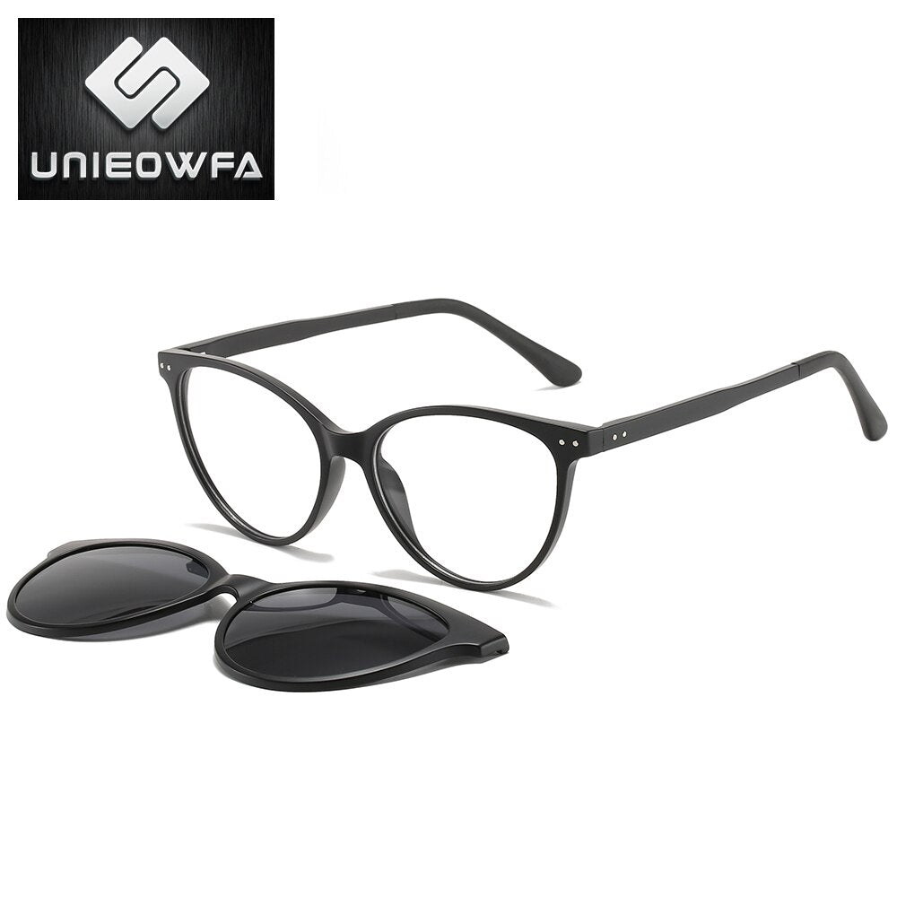 Retro Cat Eye Magnet Clip On Glasses Frame Women Optical Myopia Eyeglasses Frame Prescription Polarized Magnet Clip Sunglasses