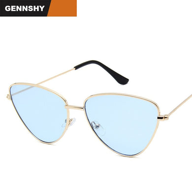 Retro Cat Eye Sunglasses Mirror Lenses Men Brand Design Metal Sunglasses Double Colors Transparent Ocean Lenses Travel