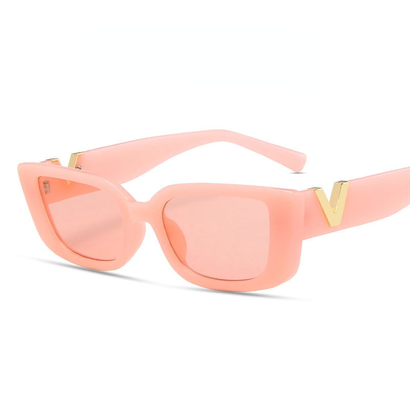 Retro Cat Eyt Frame Sunglasses Women  V Sun Glasses Men Rectangle Jelly Sunglasses with Metal Hinges UV400