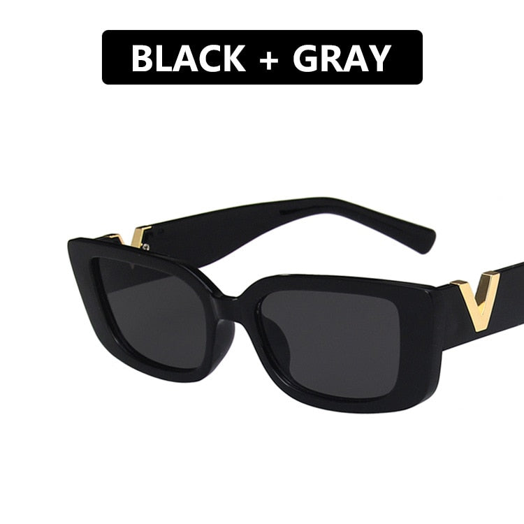 Retro Cat eyt Frame Sunglasses Women 2023  V Sun Glasses Men Rectangle Jelly Sunglasses with Metal Hinges UV400