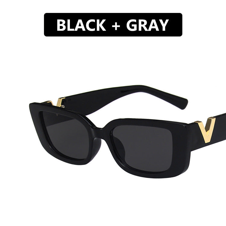 Retro Cat eyt Frame Sunglasses Women 2023  V Sun Glasses Men Rectangle Jelly Sunglasses with Metal Hinges UV400