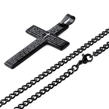 Carica l&#39;immagine nel visualizzatore di Gallery, Retro Christian Jesus Single Titanium Scripture Cross Necklace Stainless Steel Black Prayer Choker Cross Pendants For Men Colar