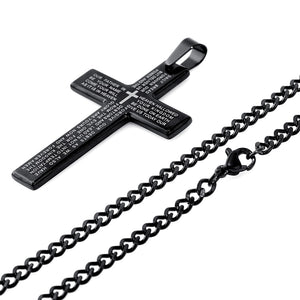 Retro Christian Jesus Single Titanium Scripture Cross Necklace Stainless Steel Black Prayer Choker Cross Pendants For Men Colar