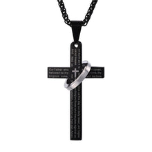Carica l&#39;immagine nel visualizzatore di Gallery, Retro Christian Jesus Single Titanium Scripture Cross Necklace Stainless Steel Black Prayer Choker Cross Pendants For Men Colar