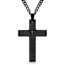 Carica l&#39;immagine nel visualizzatore di Gallery, Retro Christian Jesus Single Titanium Scripture Cross Necklace Stainless Steel Black Prayer Choker Cross Pendants For Men Colar