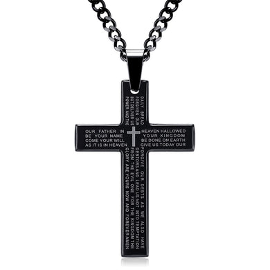 Retro Christian Jesus Single Titanium Scripture Cross Necklace Stainless Steel Black Prayer Choker Cross Pendants For Men Colar
