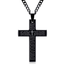 Carica l&#39;immagine nel visualizzatore di Gallery, Retro Christian Jesus Single Titanium Scripture Cross Necklace Stainless Steel Black Prayer Choker Cross Pendants For Men Colar