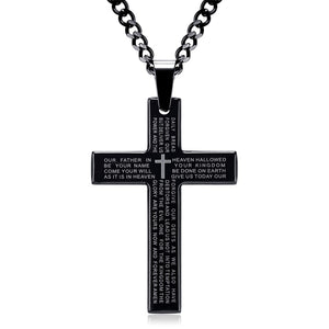 Retro Christian Jesus Single Titanium Scripture Cross Necklace Stainless Steel Black Prayer Choker Cross Pendants For Men Colar