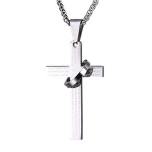 Carica l&#39;immagine nel visualizzatore di Gallery, Retro Christian Jesus Single Titanium Scripture Cross Necklace Stainless Steel Black Prayer Choker Cross Pendants For Men Colar