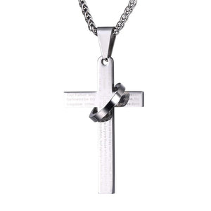 Retro Christian Jesus Single Titanium Scripture Cross Necklace Stainless Steel Black Prayer Choker Cross Pendants For Men Colar