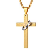 Carica l&#39;immagine nel visualizzatore di Gallery, Retro Christian Jesus Single Titanium Scripture Cross Necklace Stainless Steel Black Prayer Choker Cross Pendants For Men Colar
