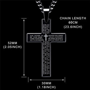 Retro Christian Jesus Single Titanium Scripture Cross Necklace Stainless Steel Black Prayer Choker Cross Pendants For Men Colar