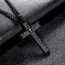 Carica l&#39;immagine nel visualizzatore di Gallery, Retro Christian Jesus Single Titanium Scripture Cross Necklace Stainless Steel Black Prayer Choker Cross Pendants For Men Colar