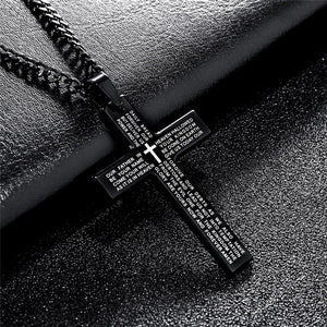Retro Christian Jesus Single Titanium Scripture Cross Necklace Stainless Steel Black Prayer Choker Cross Pendants For Men Colar