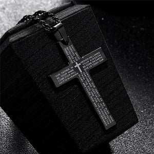 Retro Christian Jesus Single Titanium Scripture Cross Necklace Stainless Steel Black Prayer Choker Cross Pendants For Men Colar