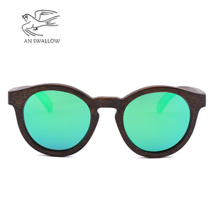 Retro Circle Glasses Sunglasses Women Polarized Vintage  Bamboo Wooden Sunglasses Men Driving Gafas De Sol