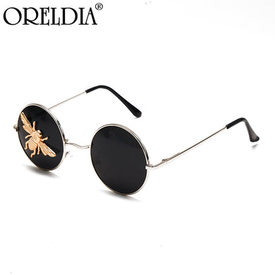Retro Classic Round Sunglasses Male Brand Designer Little Bee Sunglasses Lady Metal Frame Black Lens Glasses UV400