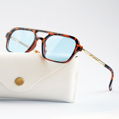 Retro Double Bridges Women Sunglasses Brand Designer Eyewear Trending Hollow Leopard Blue Sun Glasses Men Women Shades