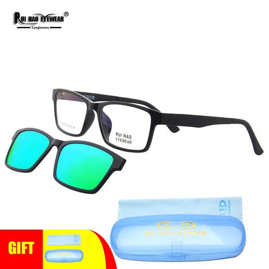 Retro Eyeglasses Frame Rui Hao Eyewear Brand Rectangle Glasses Frames 54-16 Magnetic Polarized Clip on Sunglasses PEI2076