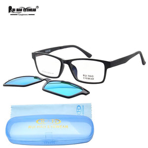Retro Eyeglasses Frame Rui Hao Eyewear Brand Rectangle Glasses Frames 54-16 Magnetic Polarized Clip on Sunglasses PEI2076