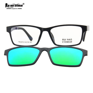 Retro Eyeglasses Frame Rui Hao Eyewear Brand Rectangle Glasses Frames 54-16 Magnetic Polarized Clip on Sunglasses PEI2076