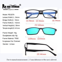 Load image into Gallery viewer, Retro Eyeglasses Frame Rui Hao Eyewear Brand Rectangle Glasses Frames 54-16 Magnetic Polarized Clip on Sunglasses PEI2076