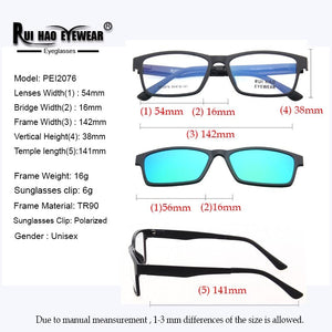 Retro Eyeglasses Frame Rui Hao Eyewear Brand Rectangle Glasses Frames 54-16 Magnetic Polarized Clip on Sunglasses PEI2076