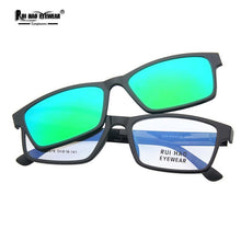 Load image into Gallery viewer, Retro Eyeglasses Frame Rui Hao Eyewear Brand Rectangle Glasses Frames 54-16 Magnetic Polarized Clip on Sunglasses PEI2076