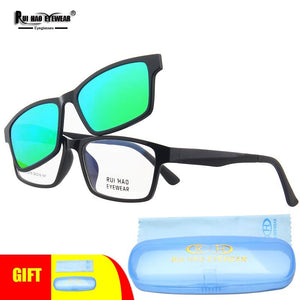 Retro Eyeglasses Frame Rui Hao Eyewear Brand Rectangle Glasses Frames 54-16 Magnetic Polarized Clip on Sunglasses PEI2076