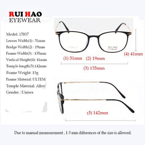 Retro Eyeglasses Frame Super Light ULTEM Optical Glasses Prescription Spectacles Frame Rui Hao Eyewear 17037