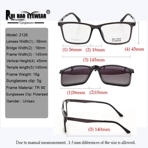 Retro Eyeglasses Frame and Clip on Sunglasses Gradient Color Optical Glasses Men Rectangle Spectacles Frame 2126