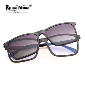 Retro Eyeglasses Frame and Clip on Sunglasses Gradient Color Optical Glasses Men Rectangle Spectacles Frame 2126