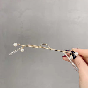 Ciondolo di perle moda retrò senza lenti Occhiali da vista Mezza montatura Occhiali da vista Montatura per ragazza Occhiali senza catena Foto per feste Prop 