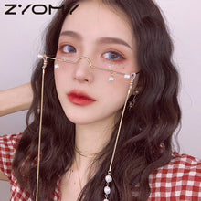 Carica l&#39;immagine nel visualizzatore di Gallery, Ciondolo di perle moda retrò senza lenti Occhiali da vista Mezza montatura Occhiali da vista Montatura per ragazza Occhiali senza catena Foto per feste Prop 