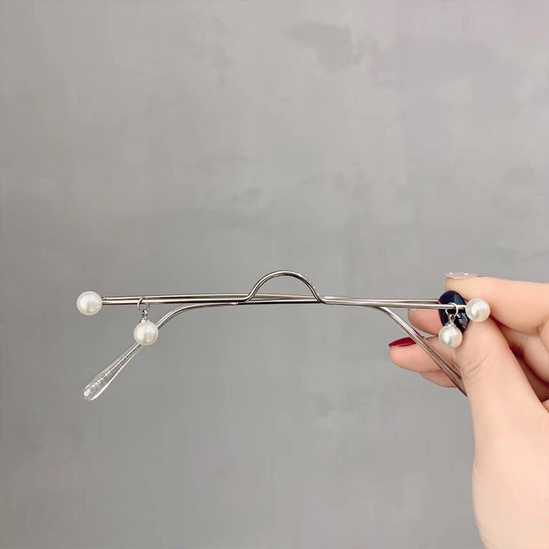 Ciondolo di perle moda retrò senza lenti Occhiali da vista Mezza montatura Occhiali da vista Montatura per ragazza Occhiali senza catena Foto per feste Prop 
