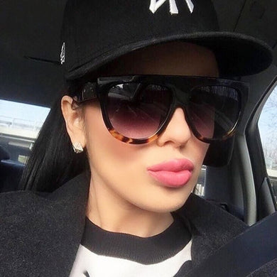 Retro Flat Top Shield Oversized Sunglasses Women Brand Designer Vintage Gradient Lens Sun Glasses Woman Big Frame Goggles UV400