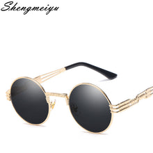 Carica l'immagine nel visualizzatore di Gallery, Retro Gothic Steampunk Mirror Sunglasses Men Gold and Black Sun Glasses Vintage Round Circle Women UV Gafas De Sol