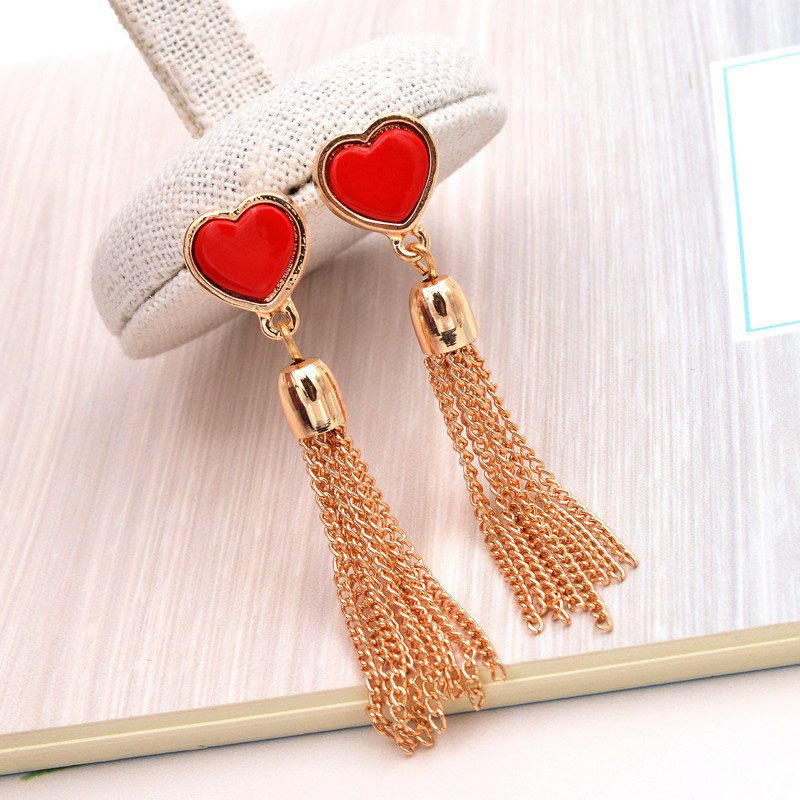 Retro Long Chain Drop Earrings Fancy Dress Golden Tassel Chain Ear Heart Fringe Earrings For Women Dangle bijoux brincos