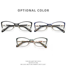 Carica l'immagine nel visualizzatore di Gallery, Retro  Brand Design Square Rectangle Cat Eye Metal Eyeglasses Grames Clear Fake Decorative Narrow Glasses Women