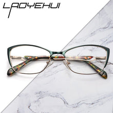 Carica l'immagine nel visualizzatore di Gallery, Retro  Brand Design Square Rectangle Cat Eye Metal Eyeglasses Grames Clear Fake Decorative Narrow Glasses Women