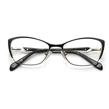 Carica l'immagine nel visualizzatore di Gallery, Retro  Brand Design Square Rectangle Cat Eye Metal Eyeglasses Grames Clear Fake Decorative Narrow Glasses Women