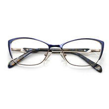 Carica l'immagine nel visualizzatore di Gallery, Retro  Brand Design Square Rectangle Cat Eye Metal Eyeglasses Grames Clear Fake Decorative Narrow Glasses Women